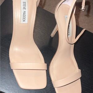 Steve Madden Nude/Beige Square-Toe Ankle-Strap Stiletto Heels